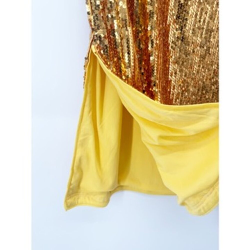 Allegra K Sequin Champagne Gold Side Slit High Waist Party Midi Skirt L - Picture 4 of 9